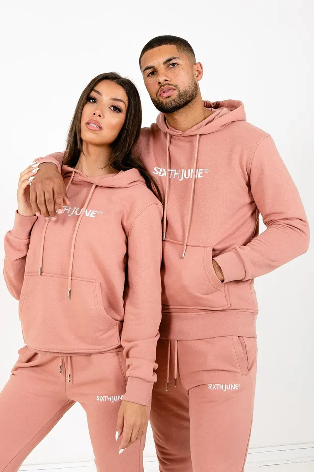 Men Sixth June Paris Sweats Knitwear Soft Embroidered Logo Hoodie Pink Men Sixth June Paris Sweats Knitwear Soft Embroidered Logo Hoodie Pink