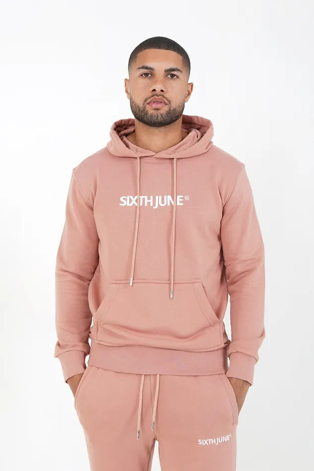 Men Sixth June Paris Sweats Knitwear Soft Embroidered Logo Hoodie Pink Men Sixth June Paris Sweats Knitwear Soft Embroidered Logo Hoodie Pink