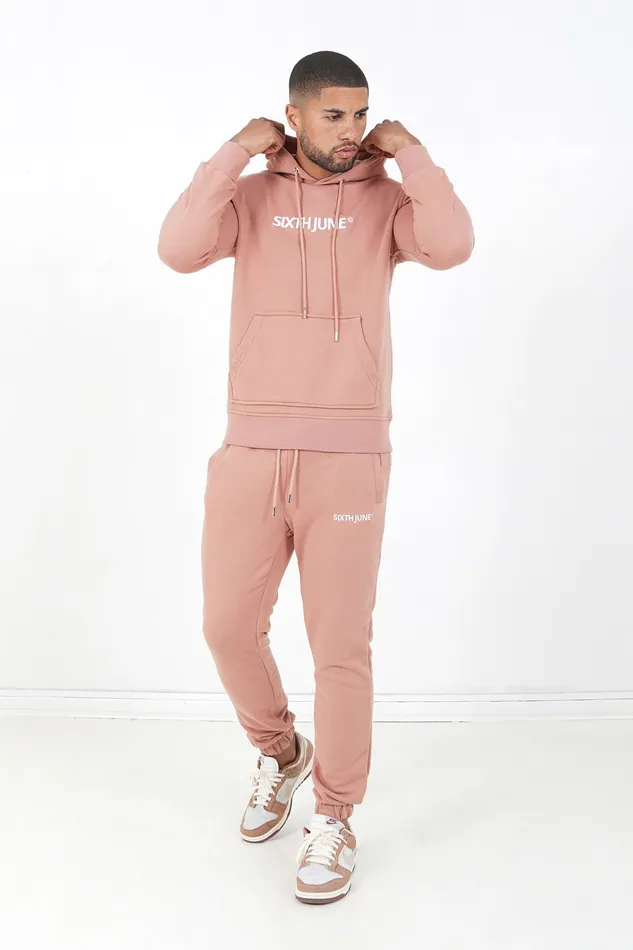 Men Sixth June Paris Sweats Knitwear Soft Embroidered Logo Hoodie Pink Men Sixth June Paris Sweats Knitwear Soft Embroidered Logo Hoodie Pink