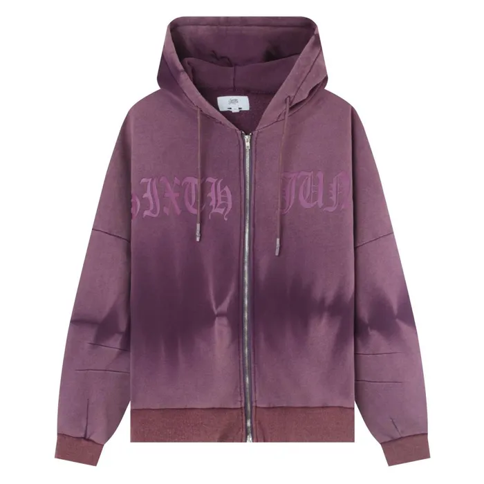 Men Sixth June Paris Sweats Knitwear Washed Zipped Hoodie Purple