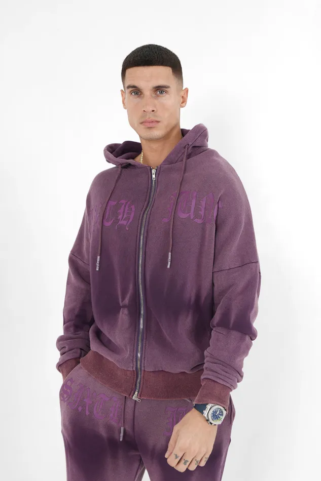 Men Sixth June Paris Sweats Knitwear Washed Zipped Hoodie Purple Men Sixth June Paris Sweats Knitwear Washed Zipped Hoodie Purple