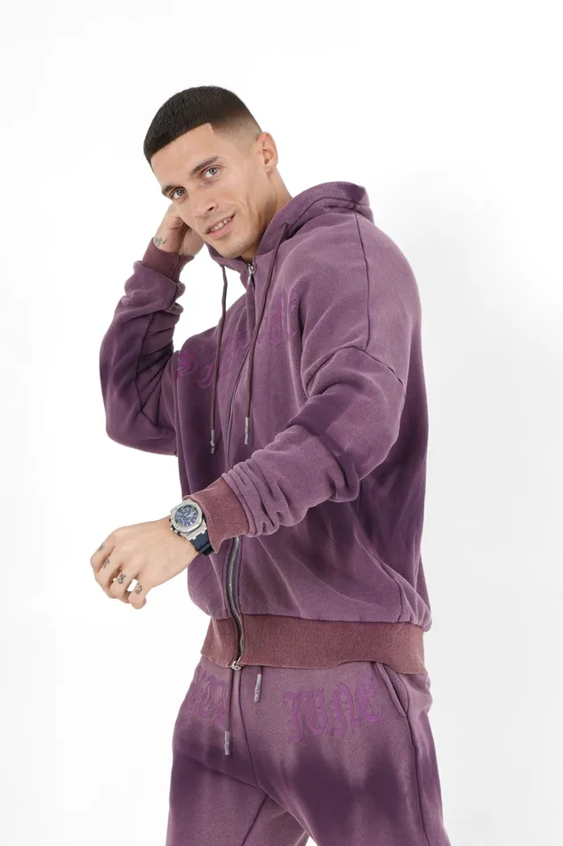 Men Sixth June Paris Sweats Knitwear Washed Zipped Hoodie Purple Men Sixth June Paris Sweats Knitwear Washed Zipped Hoodie Purple