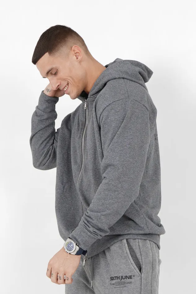 Men Sixth June Paris Sweats Knitwear Zipped Hoodie Logo Grey Men Sixth June Paris Sweats Knitwear Zipped Hoodie Logo Grey