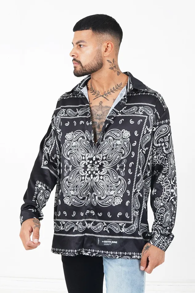 Men Sixth June Paris Tops Bandana Light Shirt Black Men Sixth June Paris Tops Bandana Light Shirt Black