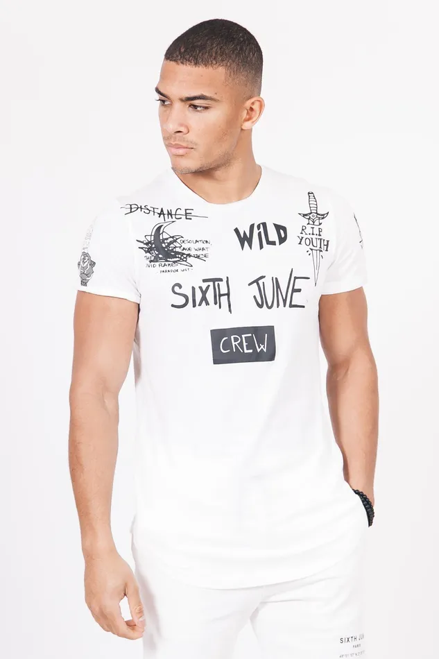 Men Sixth June Paris Tops Crew Tshirt White Men Sixth June Paris Tops Crew Tshirt White