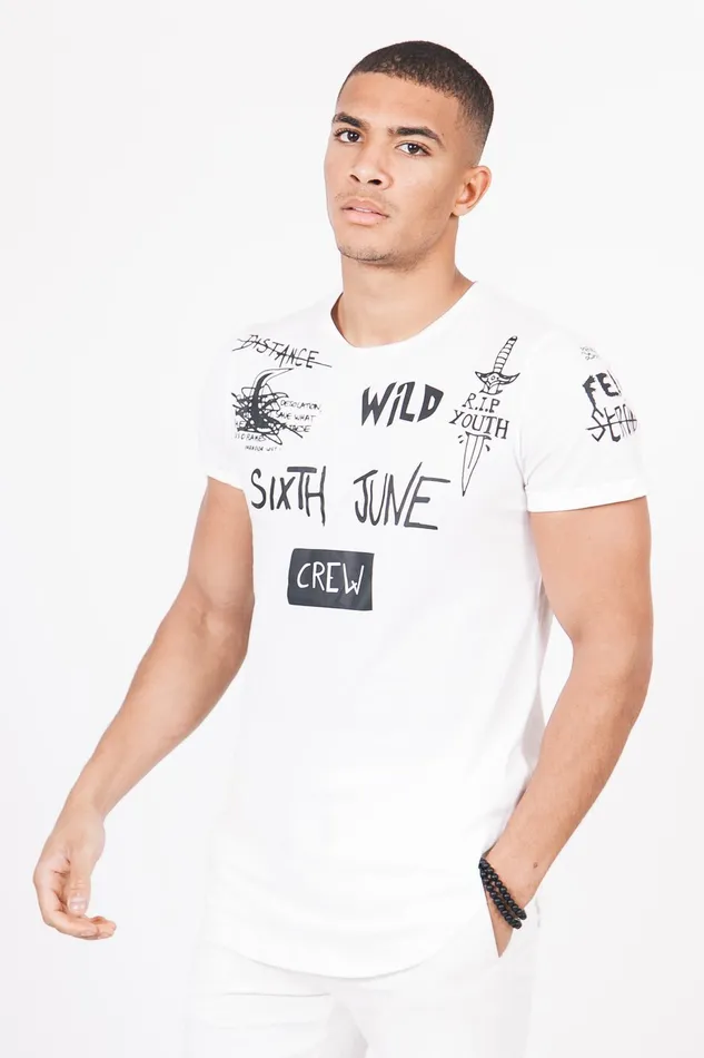 Men Sixth June Paris Tops Crew Tshirt White Men Sixth June Paris Tops Crew Tshirt White