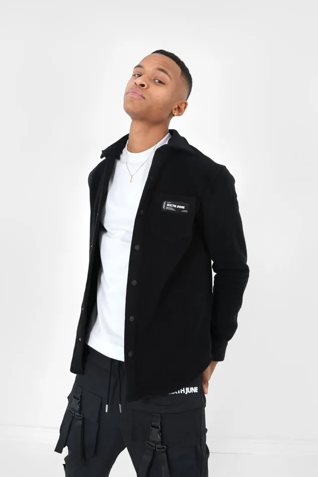 Men Sixth June Paris Tops Fleece Pocket Shirt Black Men Sixth June Paris Tops Fleece Pocket Shirt Black
