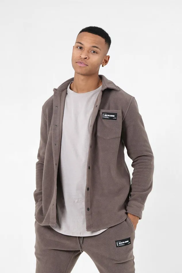 Men Sixth June Paris Tops Fleece Pocket Shirt Brown Men Sixth June Paris Tops Fleece Pocket Shirt Brown