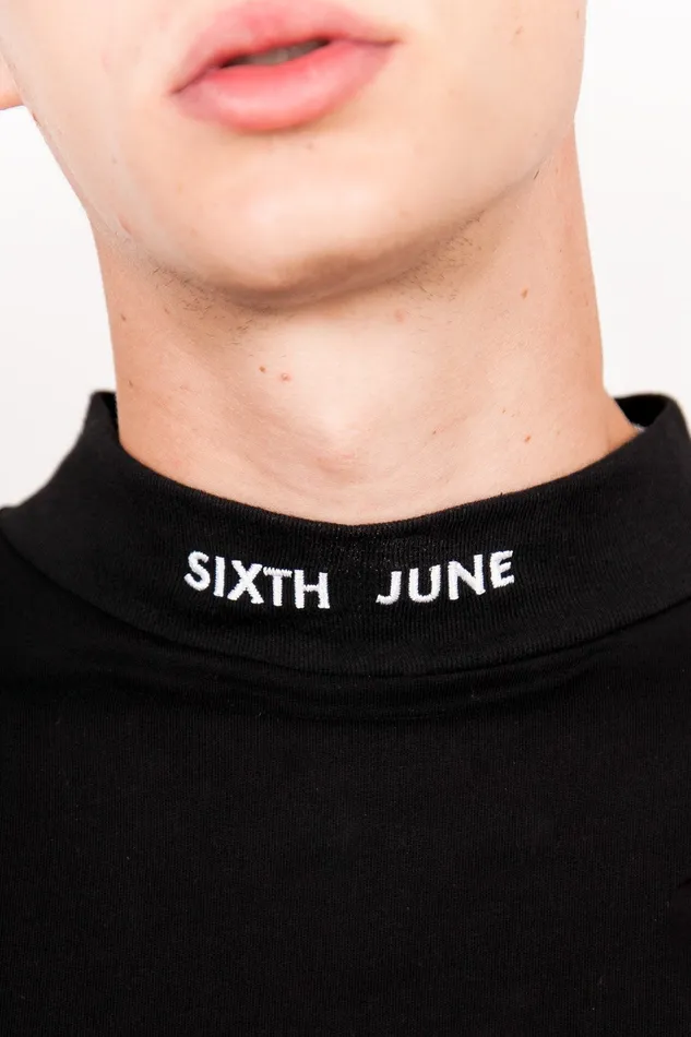 Men Sixth June Paris Tops Logo High Collar Tshirt Black Men Sixth June Paris Tops Logo High Collar Tshirt Black