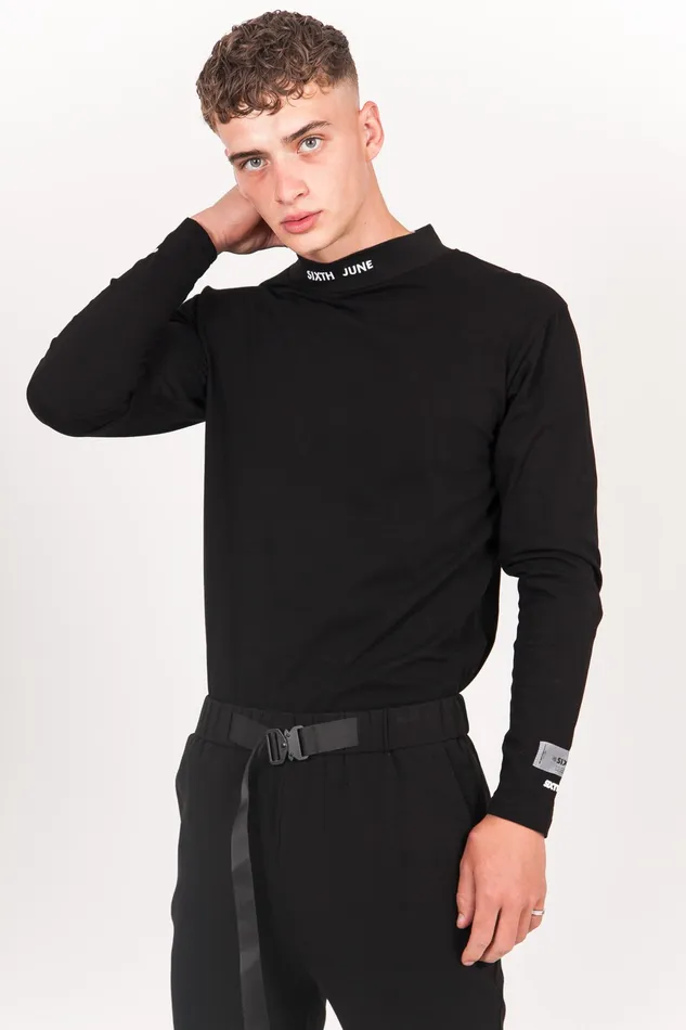 Men Sixth June Paris Tops Logo High Collar Tshirt Black Men Sixth June Paris Tops Logo High Collar Tshirt Black