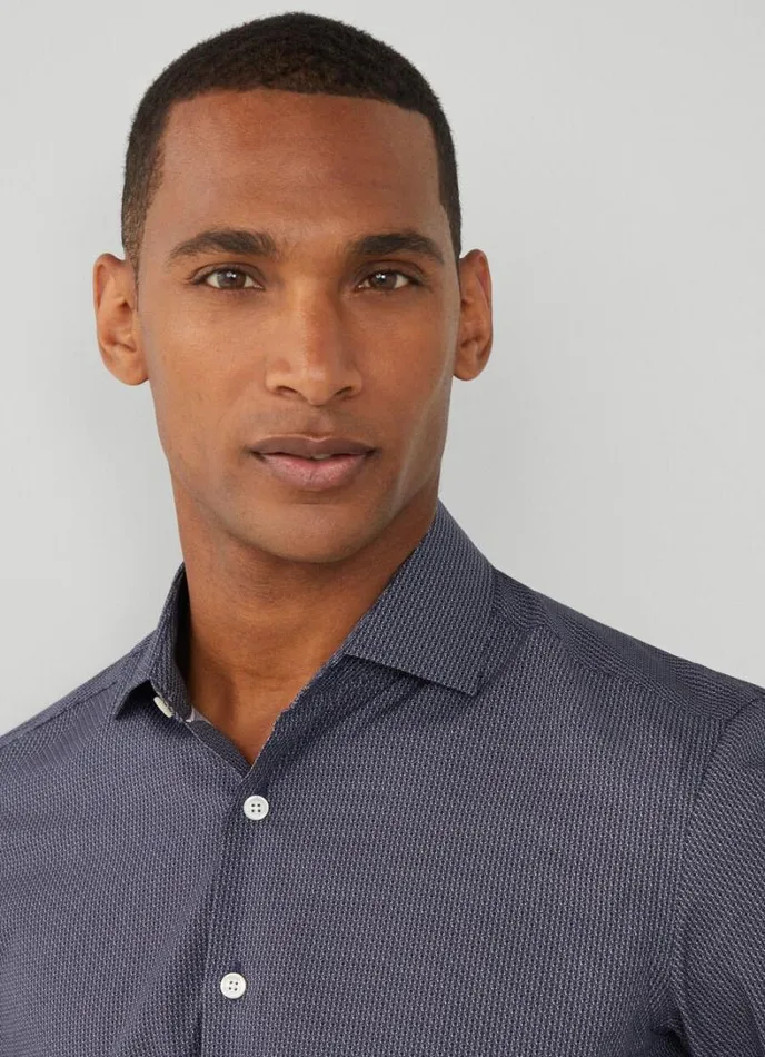 Men Slim Fit Geometric Design Shirt Navy Hackett London Shirts