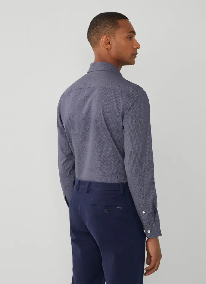 Men Slim Fit Geometric Design Shirt Navy Hackett London Shirts
