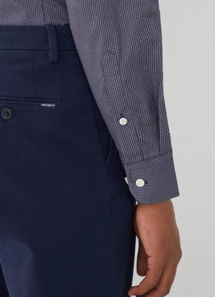 Men Slim Fit Geometric Design Shirt Navy Hackett London Shirts