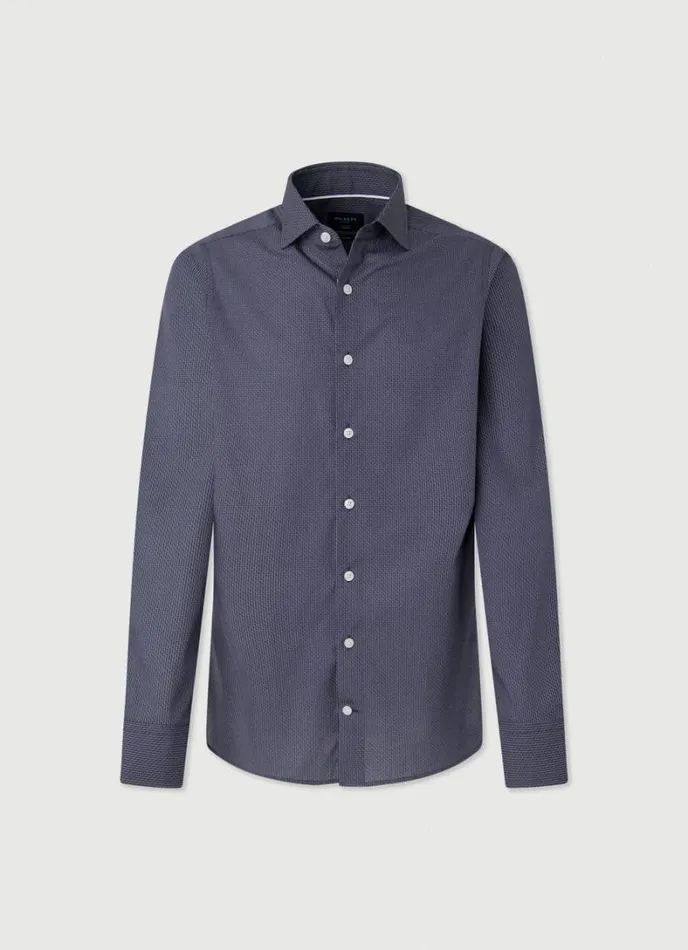Men Slim Fit Geometric Design Shirt Navy Hackett London Shirts