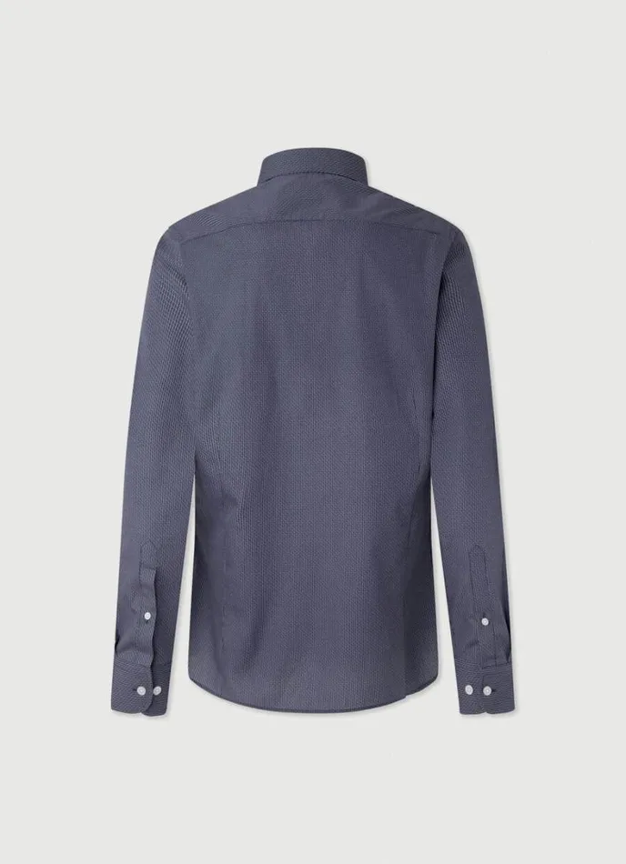 Men Slim Fit Geometric Design Shirt Navy Hackett London Shirts