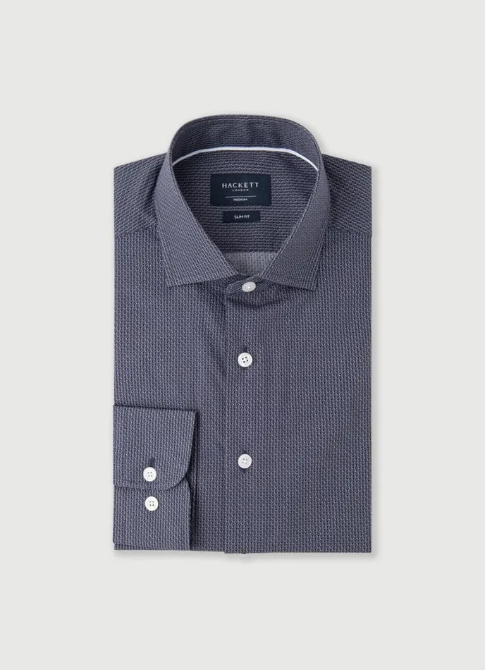 Men Slim Fit Geometric Design Shirt Navy Hackett London Shirts