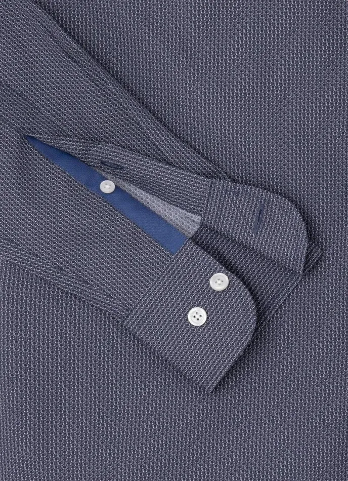 Men Slim Fit Geometric Design Shirt Navy Hackett London Shirts
