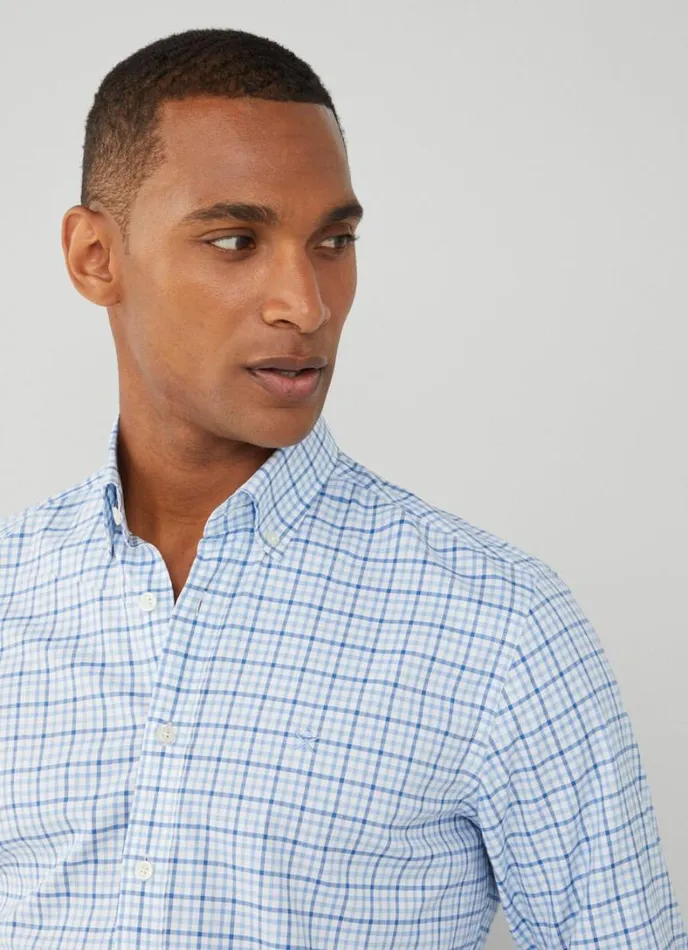 Men Slim Fit Gingham Check Shirt Navyblue Hackett London Shirts