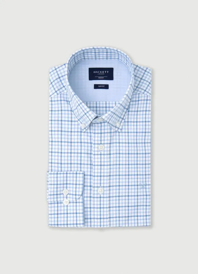 Men Slim Fit Gingham Check Shirt Navyblue Hackett London Shirts