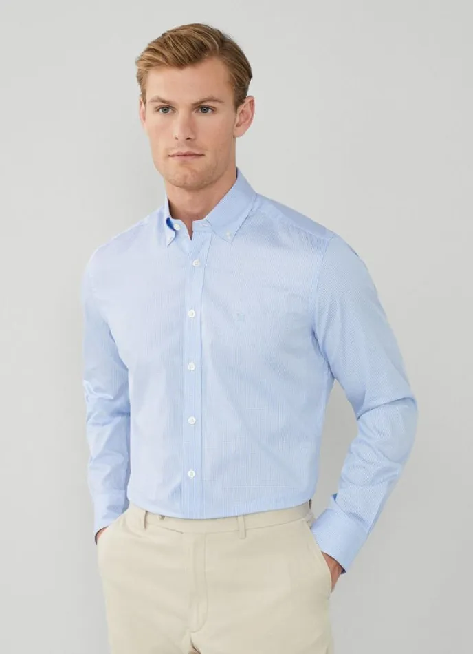 Men Slim Fit Gingham Shirt Sky Blue Hackett London Shirts