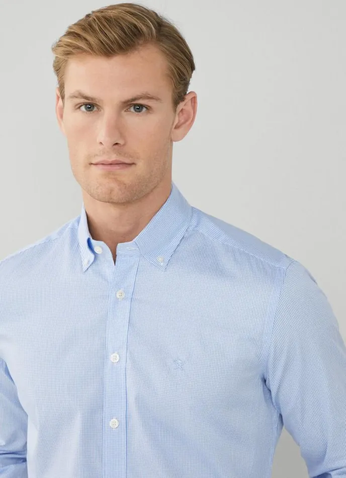 Men Slim Fit Gingham Shirt Sky Blue Hackett London Shirts