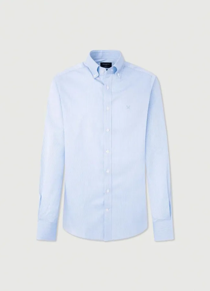 Men Slim Fit Gingham Shirt Sky Blue Hackett London Shirts