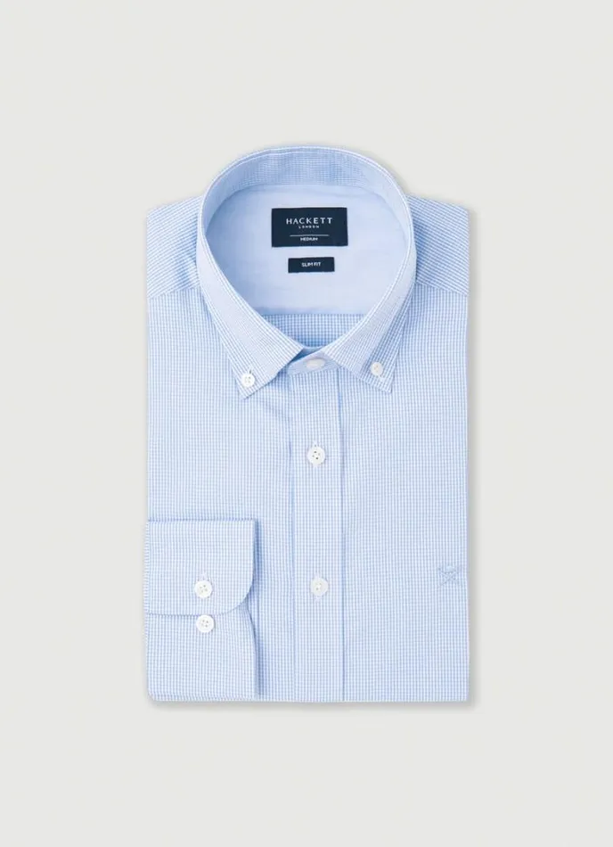 Men Slim Fit Gingham Shirt Sky Blue Hackett London Shirts