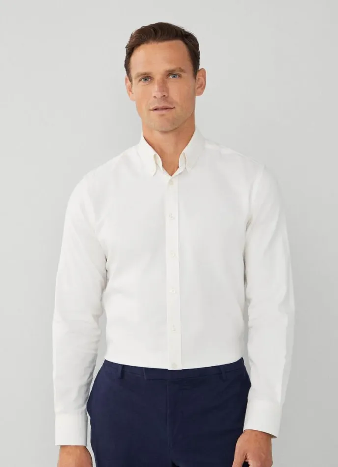 Men Slim Fit Herringbone Shirt White Hackett London Shirts
