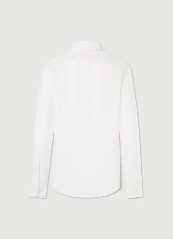 Men Slim Fit Herringbone Shirt White Hackett London Shirts