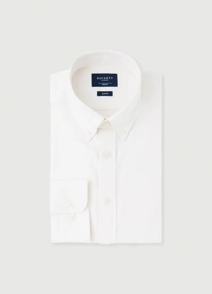 Men Slim Fit Herringbone Shirt White Hackett London Shirts
