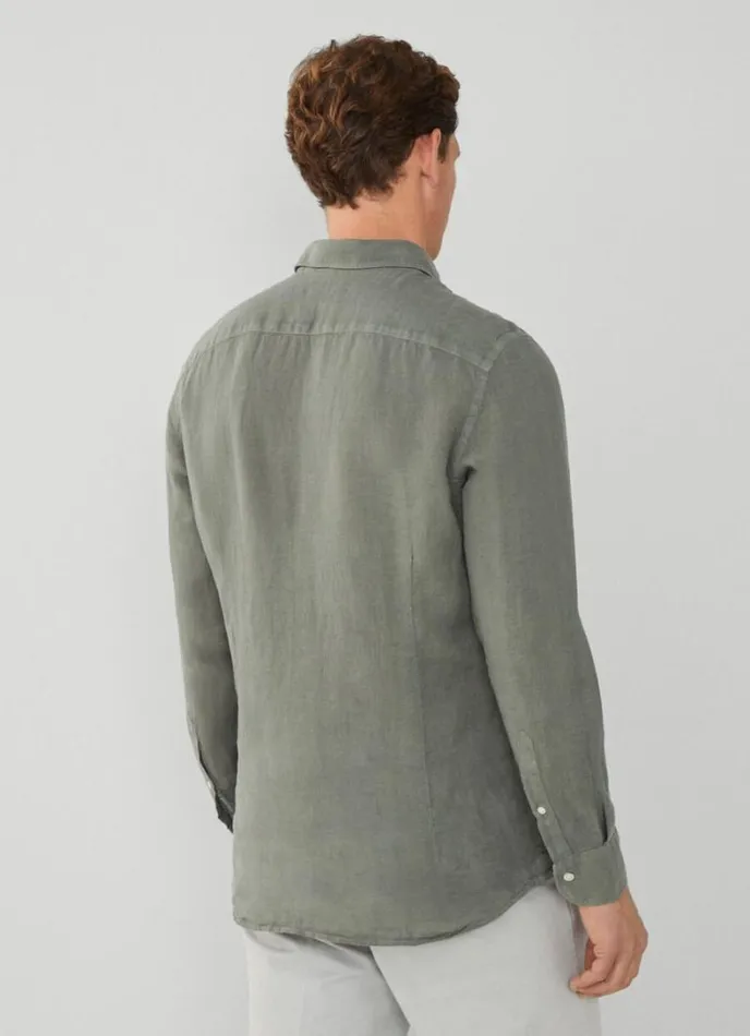 Men Slim Fit Linen Shirt Khaki Hackett London Shirts