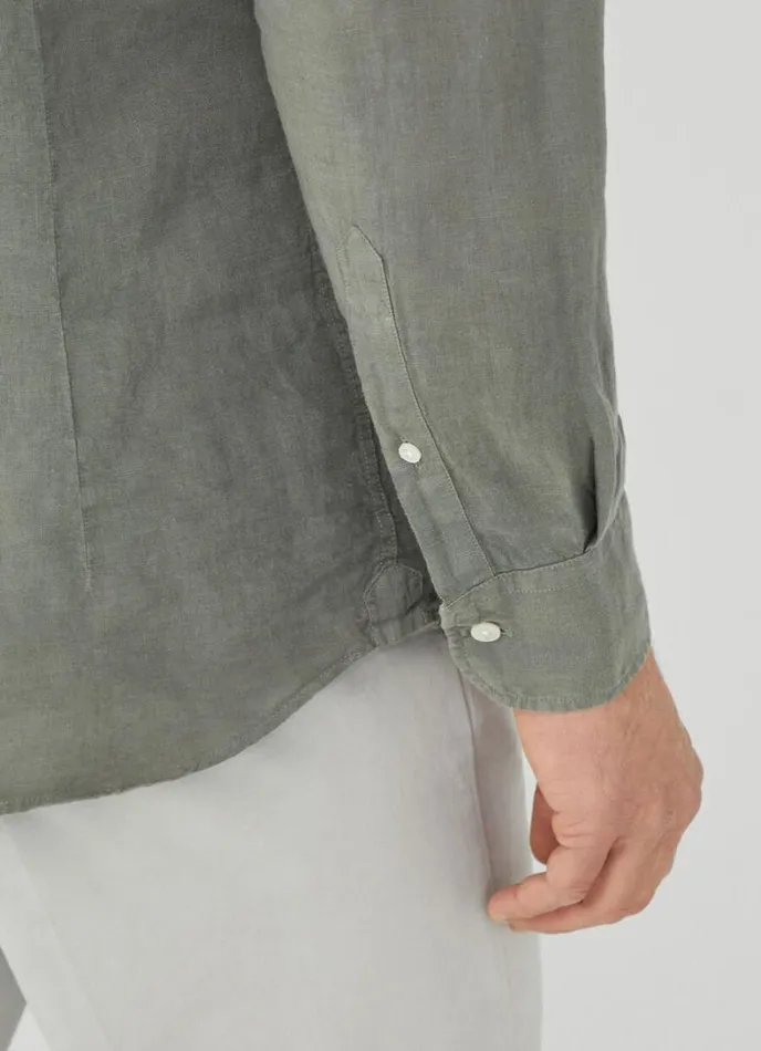 Men Slim Fit Linen Shirt Khaki Hackett London Shirts