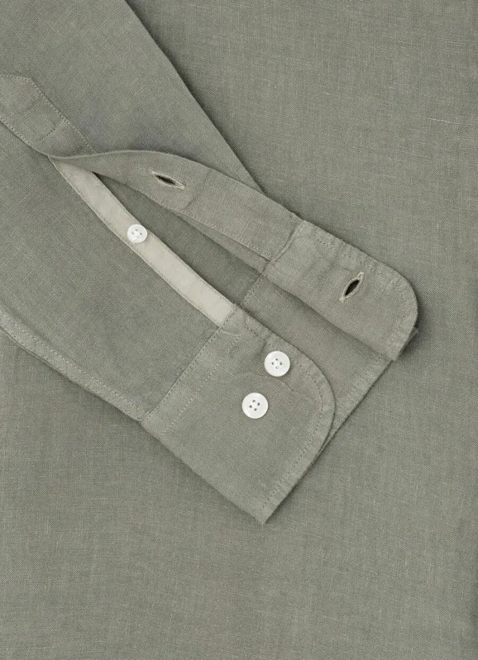 Men Slim Fit Linen Shirt Khaki Hackett London Shirts