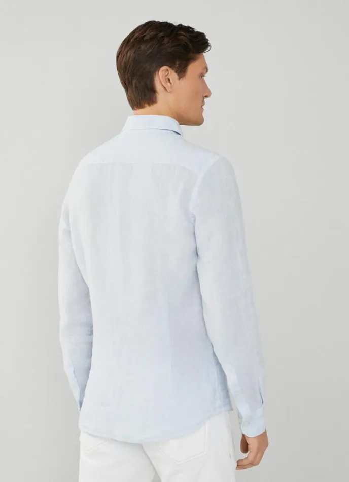 Men Slim Fit Linen Shirt Sky Blue Hackett London Shirts