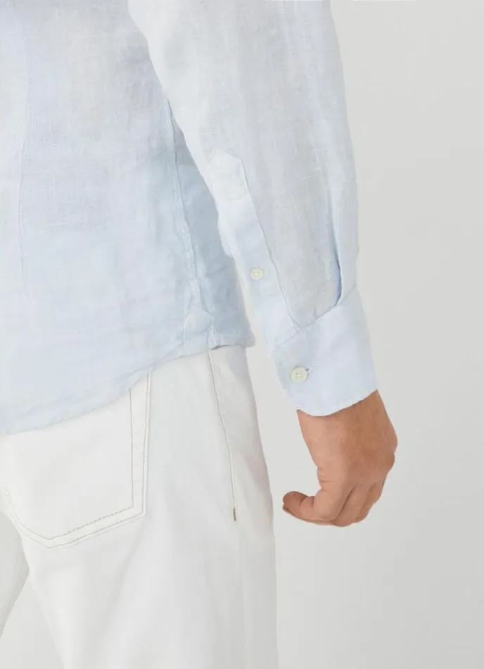 Men Slim Fit Linen Shirt Sky Blue Hackett London Shirts