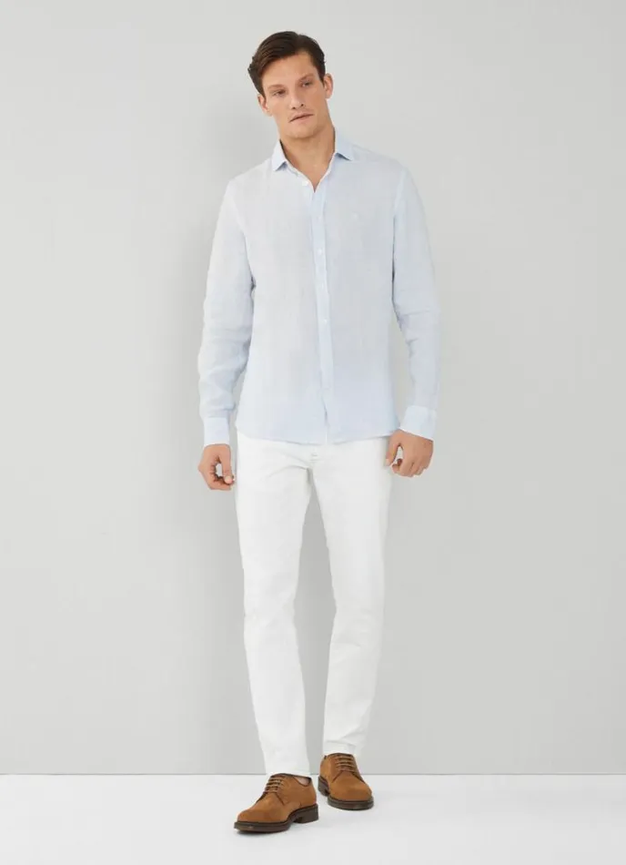 Men Slim Fit Linen Shirt Sky Blue Hackett London Shirts