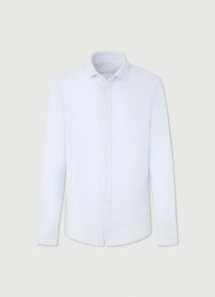 Men Slim Fit Linen Shirt Sky Blue Hackett London Shirts