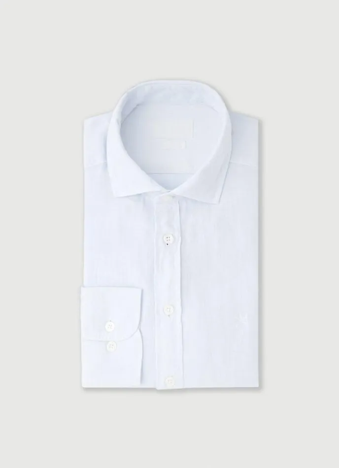 Men Slim Fit Linen Shirt Sky Blue Hackett London Shirts
