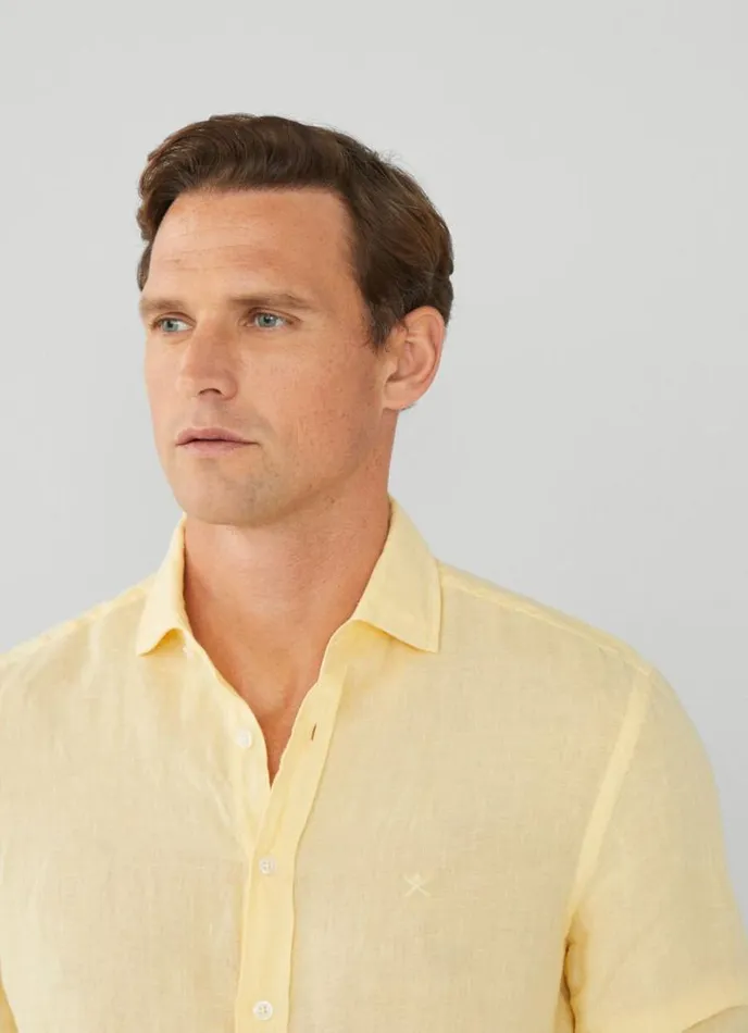 Men Slim Fit Linen Shirt Yellow Hackett London Shirts