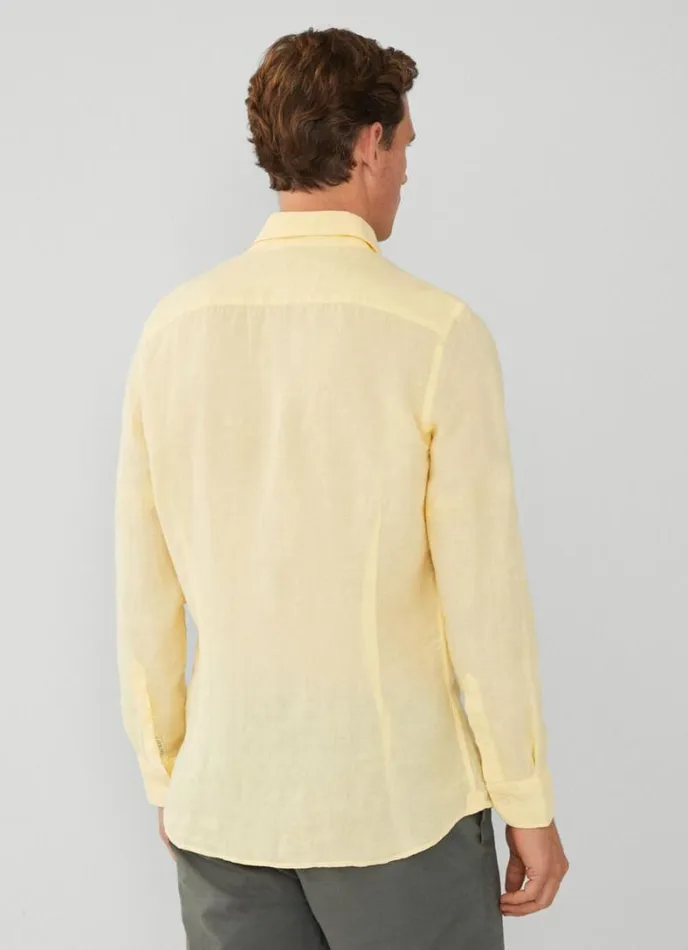 Men Slim Fit Linen Shirt Yellow Hackett London Shirts