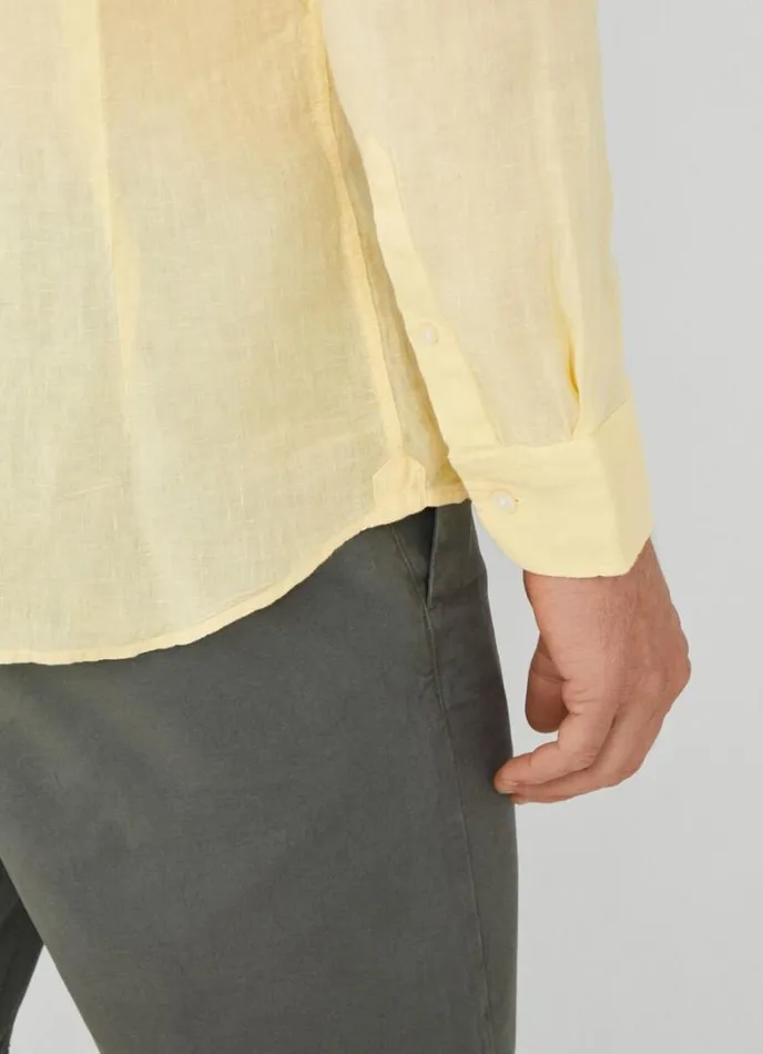 Men Slim Fit Linen Shirt Yellow Hackett London Shirts