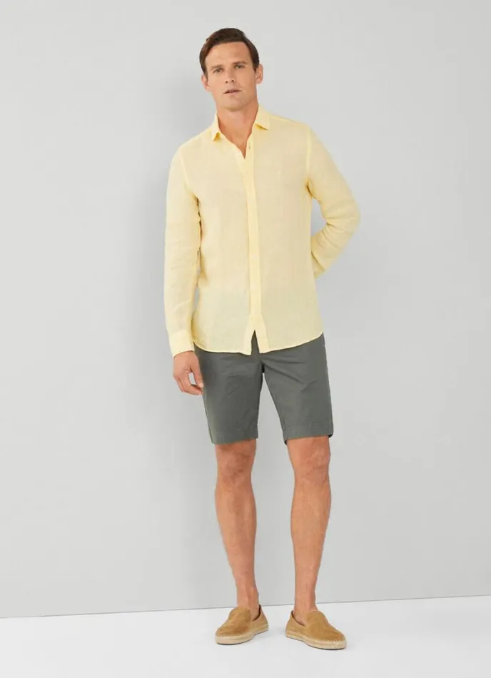 Men Slim Fit Linen Shirt Yellow Hackett London Shirts