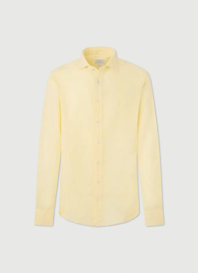 Men Slim Fit Linen Shirt Yellow Hackett London Shirts