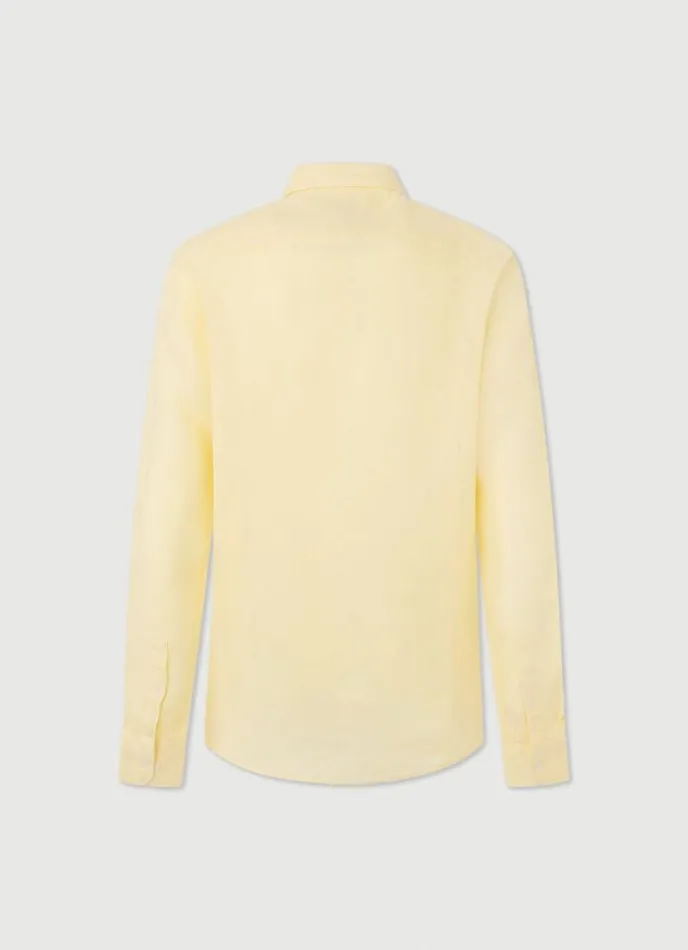 Men Slim Fit Linen Shirt Yellow Hackett London Shirts