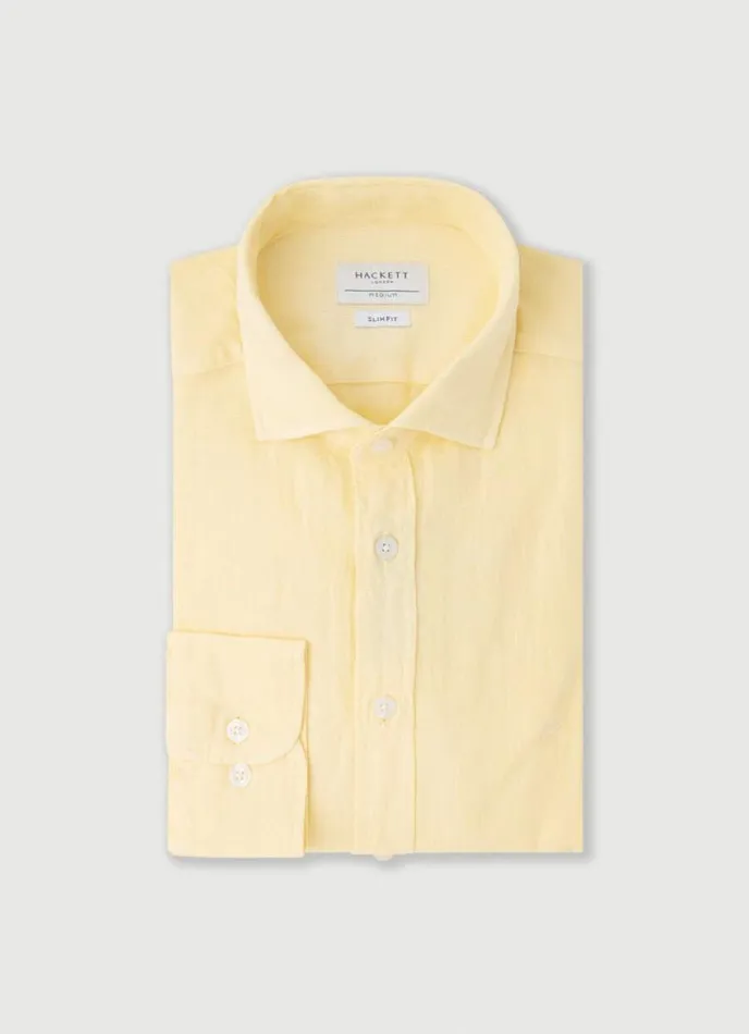 Men Slim Fit Linen Shirt Yellow Hackett London Shirts