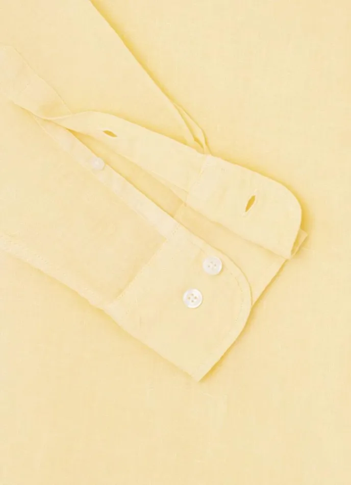 Men Slim Fit Linen Shirt Yellow Hackett London Shirts
