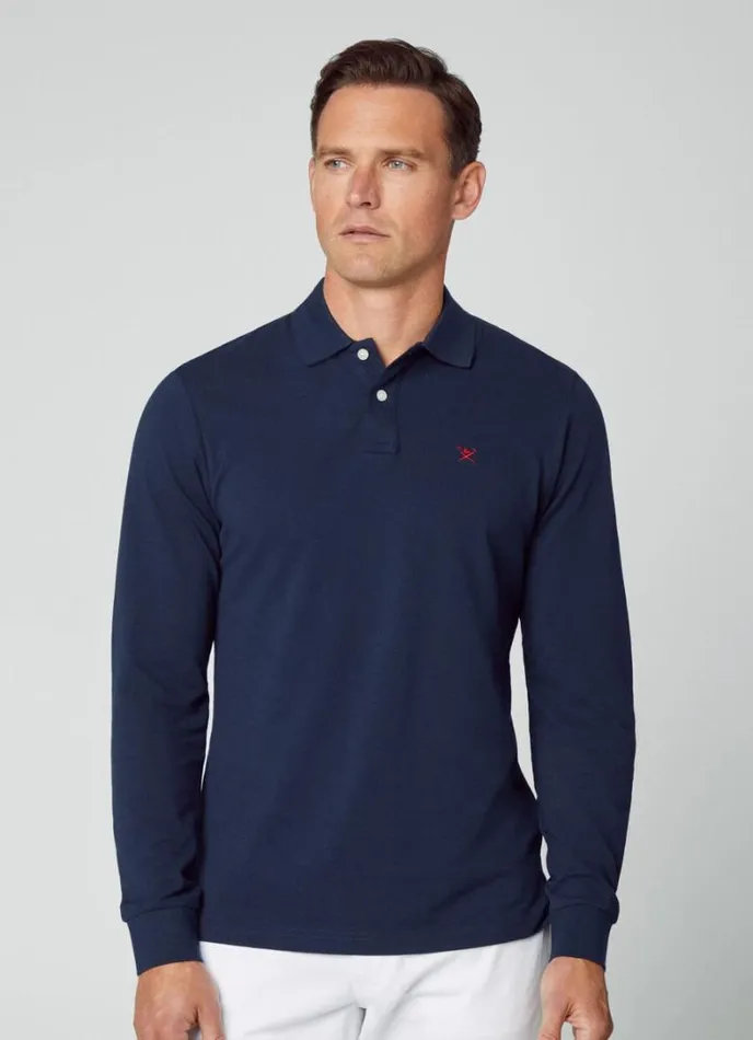 Men Slim Fit Long Sleeve Polo Navy Hackett London Polo Shirts