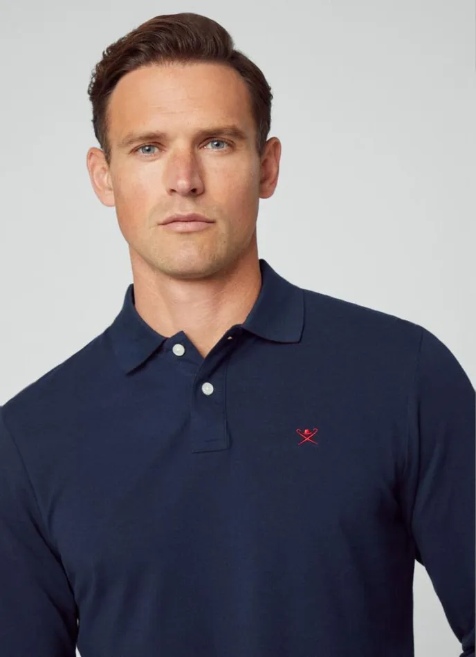 Men Slim Fit Long Sleeve Polo Navy Hackett London Polo Shirts