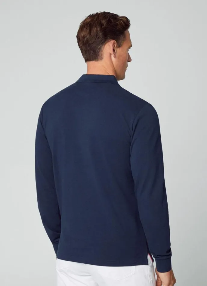 Men Slim Fit Long Sleeve Polo Navy Hackett London Polo Shirts