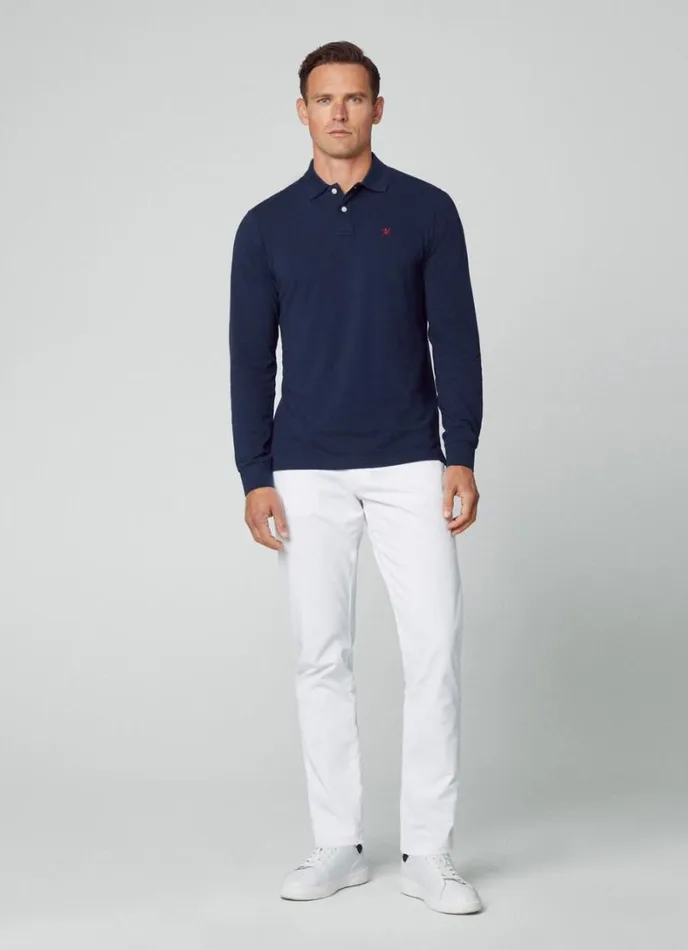 Men Slim Fit Long Sleeve Polo Navy Hackett London Polo Shirts